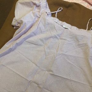 White an red strip off the shoulder top....